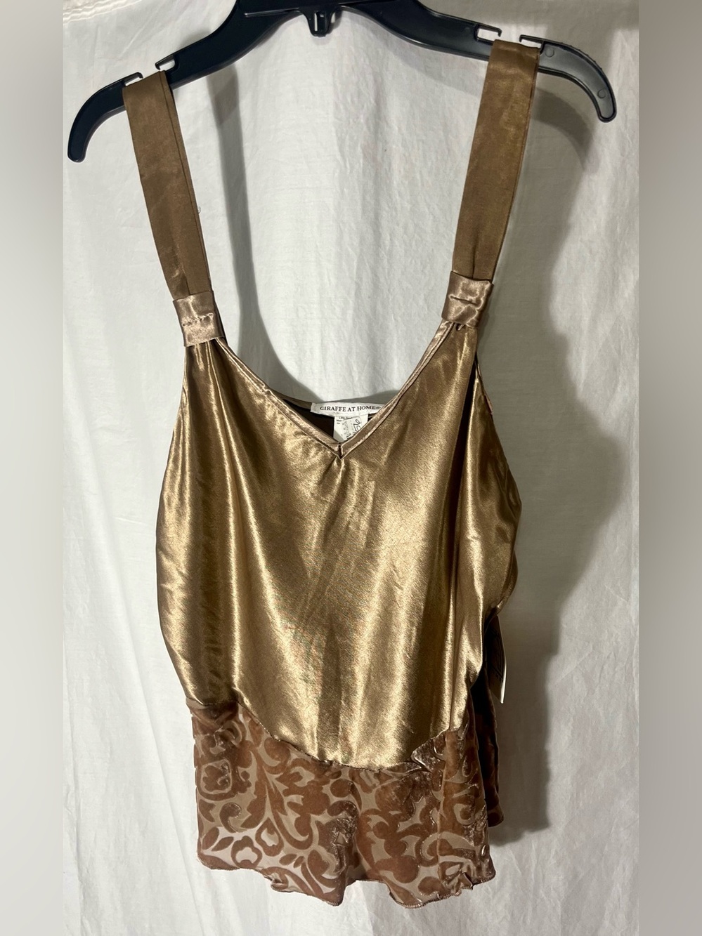 NWT! Giraffe at Home Wo. L Metallic Gold and Brown Satin & Velvet Slip Top